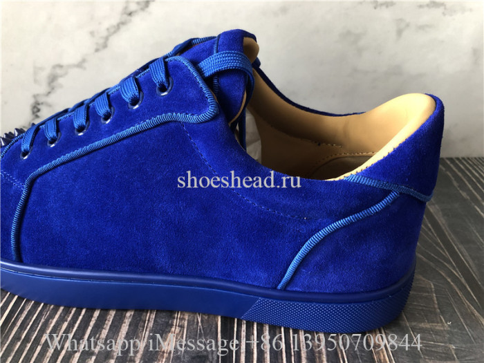 Christian Louboutin Spike Flat Low Top Sneaker Blue Suede