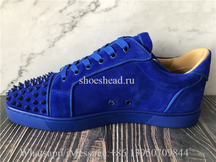 Christian Louboutin Spike Flat Low Top Sneaker Blue Suede