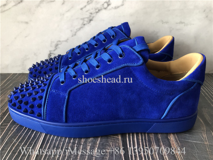 Christian Louboutin Spike Flat Low Top Sneaker Blue Suede