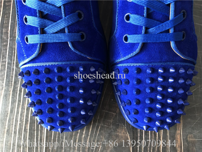 Christian Louboutin Spike Flat Low Top Sneaker Blue Suede