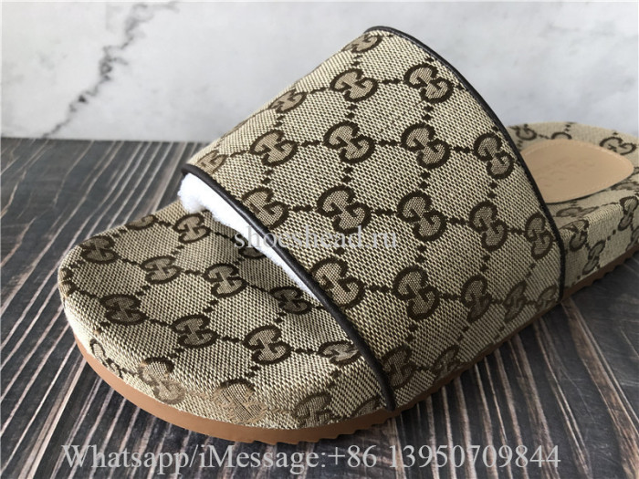 Gucci GG Supreme Canvas Slide Sandals Beige