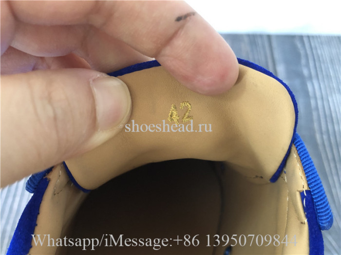 Christian Louboutin Spike Flat Low Top Sneaker Blue Suede