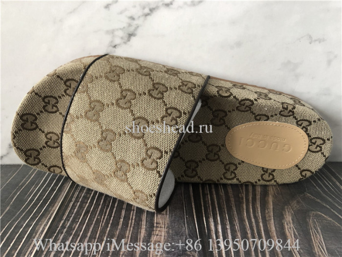 Gucci GG Supreme Canvas Slide Sandals Beige