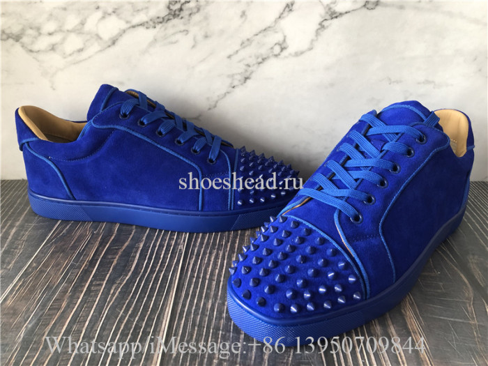 Christian Louboutin Spike Flat Low Top Sneaker Blue Suede