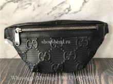 Original Gucci GG Embossed Belt Bag In Black Leather