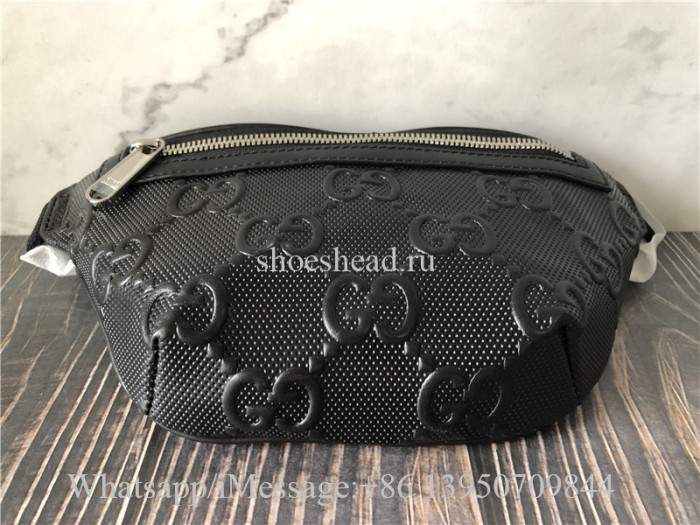Original Gucci GG Embossed Belt Bag In Black Leather