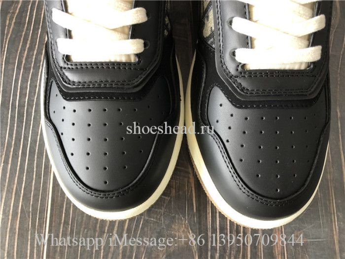 Christian Dior B27 Black Smooth Calfskin with Beige and Black Dior Oblique Jacquard Low Top Sneakers
