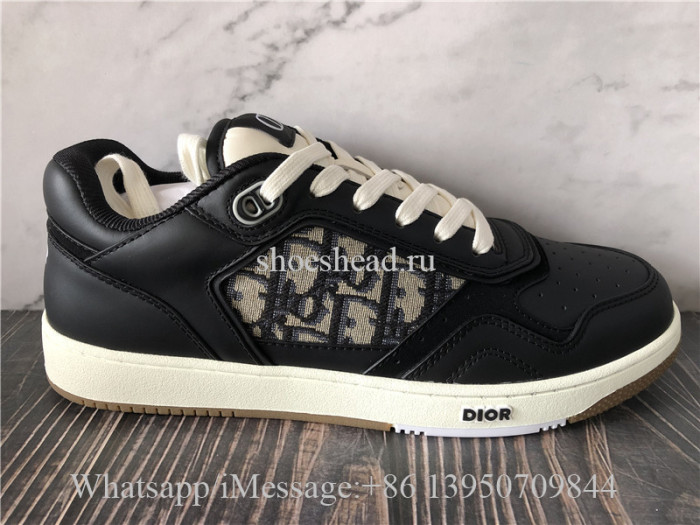 Christian Dior B27 Black Smooth Calfskin with Beige and Black Dior Oblique Jacquard Low Top Sneakers