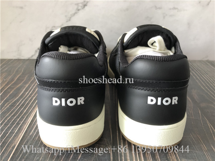 Christian Dior B27 Black Smooth Calfskin with Beige and Black Dior Oblique Jacquard Low Top Sneakers
