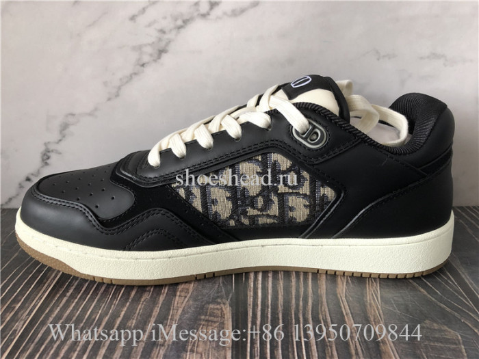 Christian Dior B27 Black Smooth Calfskin with Beige and Black Dior Oblique Jacquard Low Top Sneakers