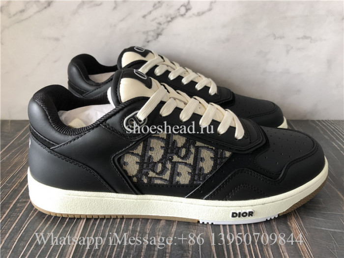 Christian Dior B27 Black Smooth Calfskin with Beige and Black Dior Oblique Jacquard Low Top Sneakers