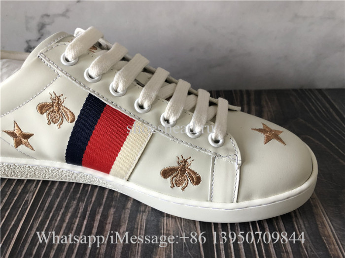 Gucci Ace Embroidered Low Top Sneaker White Bee