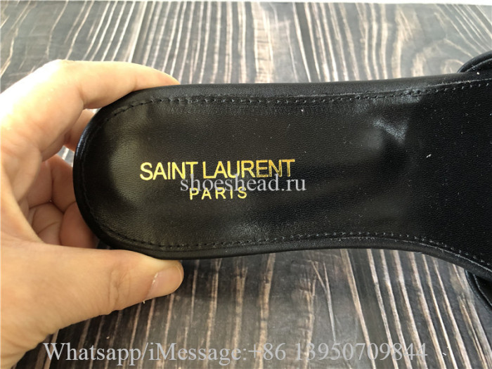 YSL Saint Laurent Black Golden Logo Slide