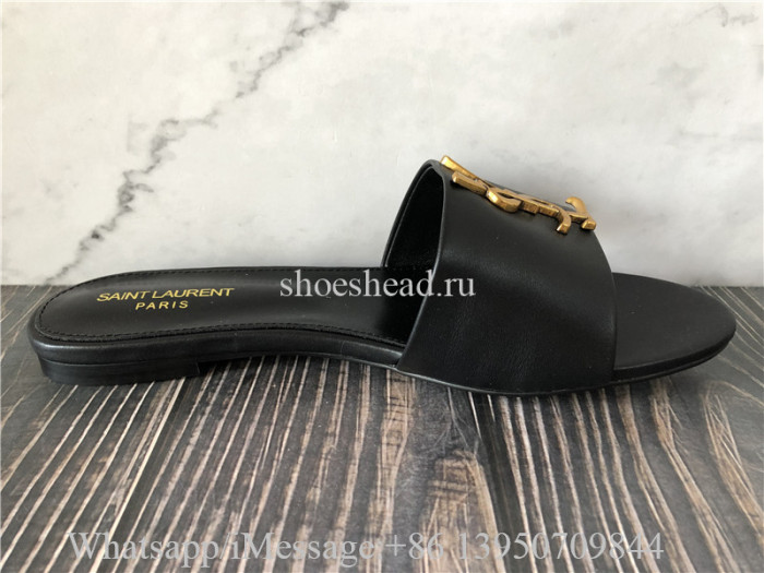YSL Saint Laurent Black Golden Logo Slide