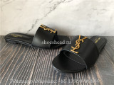 YSL Saint Laurent Black Golden Logo Slide