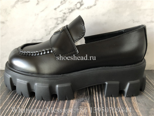 Prada Brushed Leather Monolith Loafers