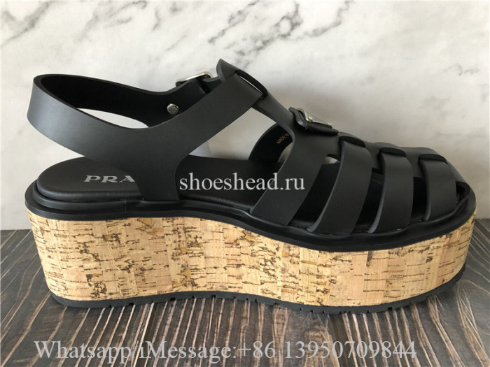 Prada Rubber Wedge Platform Sandals