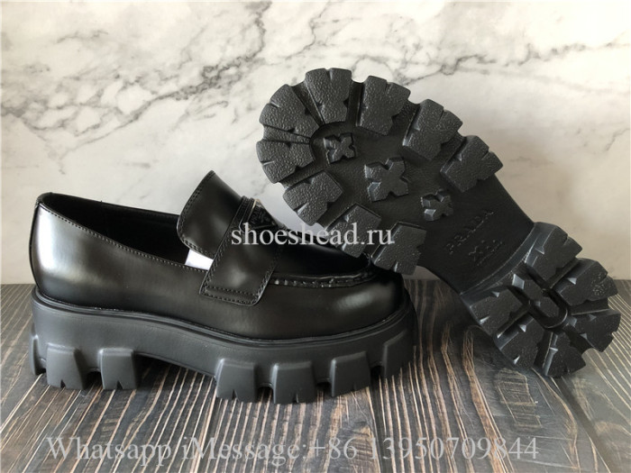 Prada Brushed Leather Monolith Loafers
