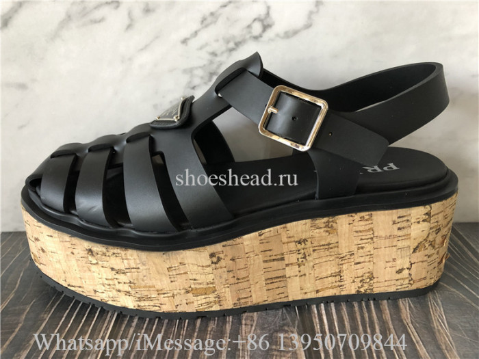 Prada Rubber Wedge Platform Sandals