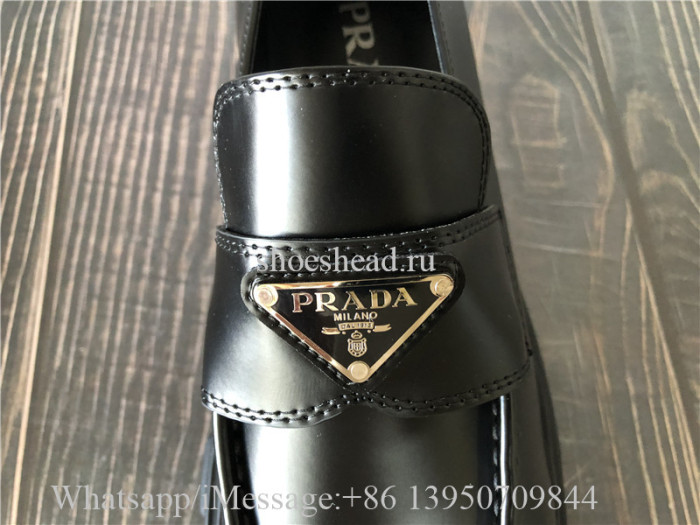Prada Brushed Leather Monolith Loafers