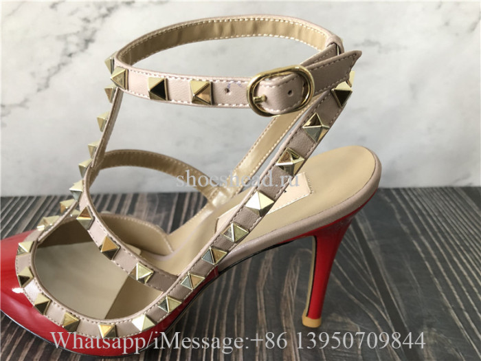 Valentino Rockstud Ankle Strap Pump With Tonal Studs 100mm Red
