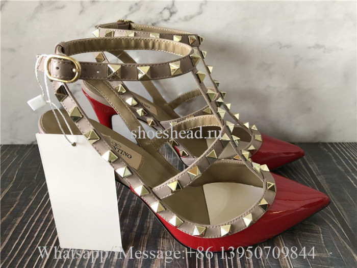 Valentino Rockstud Ankle Strap Pump With Tonal Studs 100mm Red