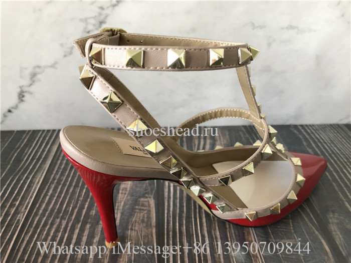 Valentino Rockstud Ankle Strap Pump With Tonal Studs 100mm Red