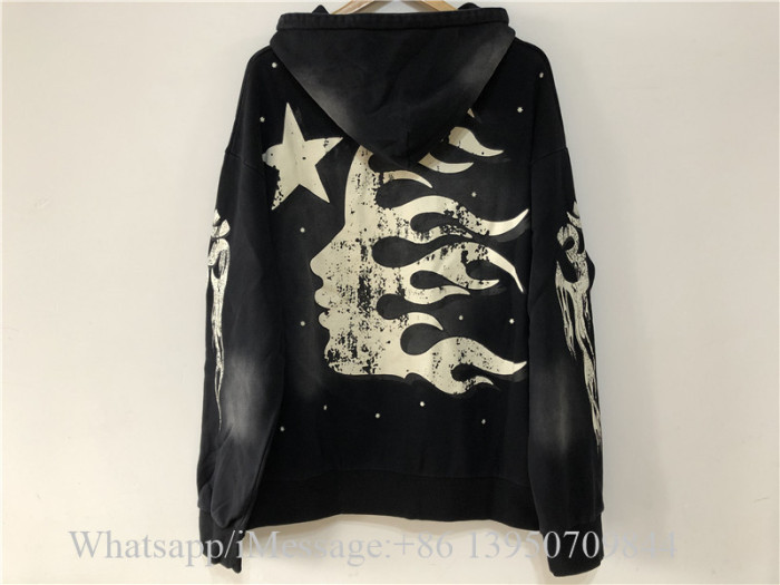 Hellstar Studios Flame Print Hoodie Unisex Street Sweatshirts Vintage Black