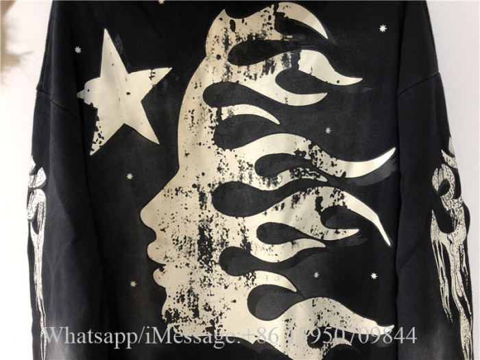 Hellstar Studios Flame Print Hoodie Unisex Street Sweatshirts Vintage Black