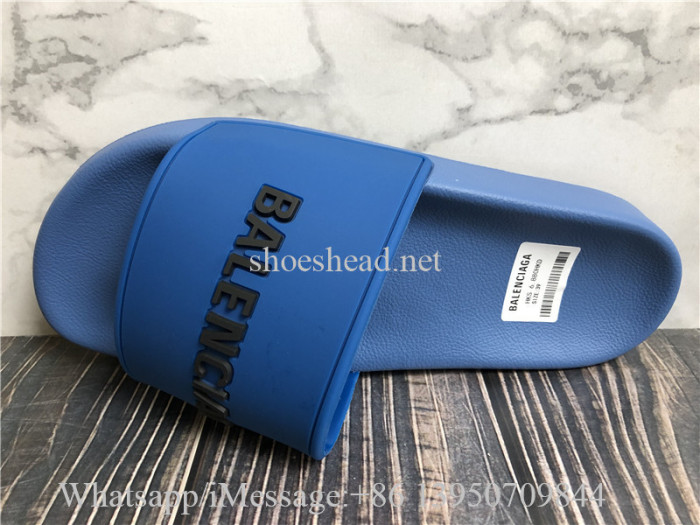 Balenciaga Rubber Logo Pool Slide Sandals Blue