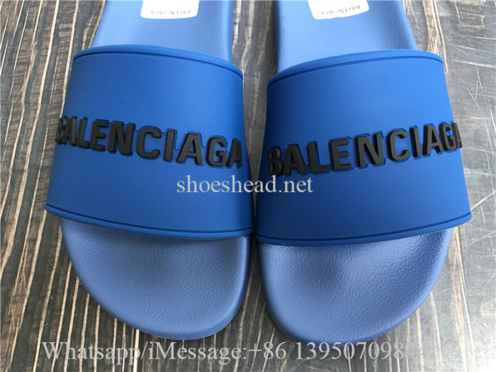 Balenciaga Rubber Logo Pool Slide Sandals Blue