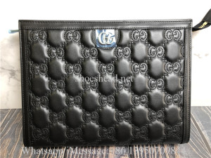 Original Gucci Black GG Matelasse Leather Pouch Bag