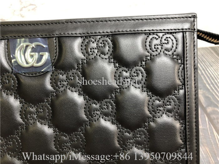 Original Gucci Black GG Matelasse Leather Pouch Bag