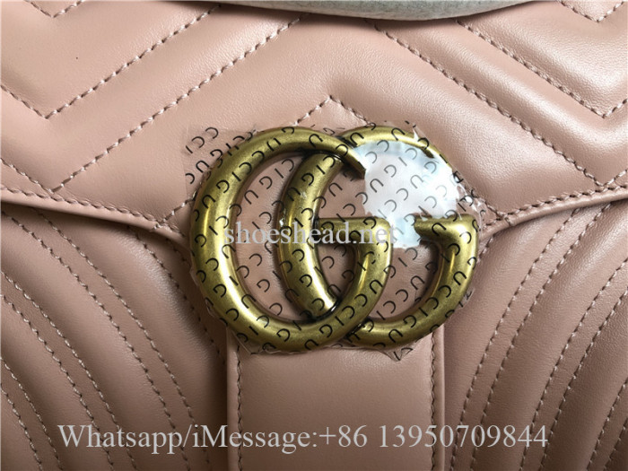 Original Gucci Calfskin Matelasse Small GG Marmont Shoulder Bag Perfect Pink