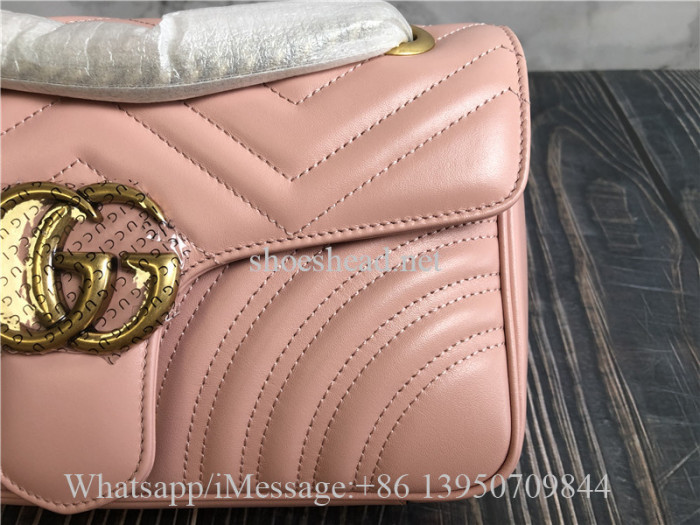 Original Gucci Calfskin Matelasse Small GG Marmont Shoulder Bag Perfect Pink