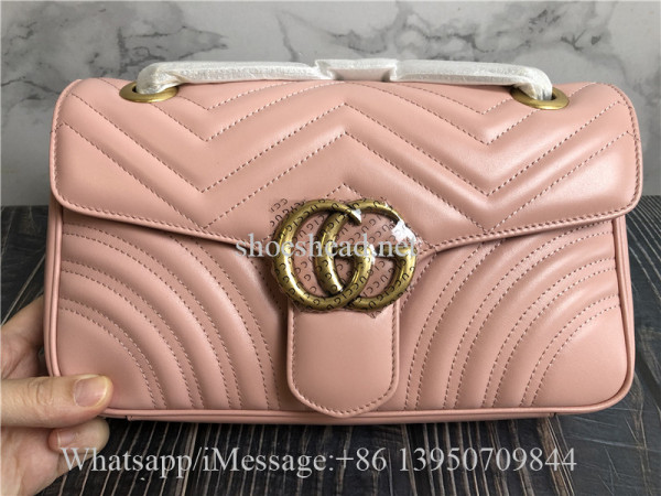 Original Gucci Calfskin Matelasse Small GG Marmont Shoulder Bag Perfect Pink