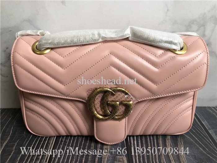 Original Gucci Calfskin Matelasse Small GG Marmont Shoulder Bag Perfect Pink