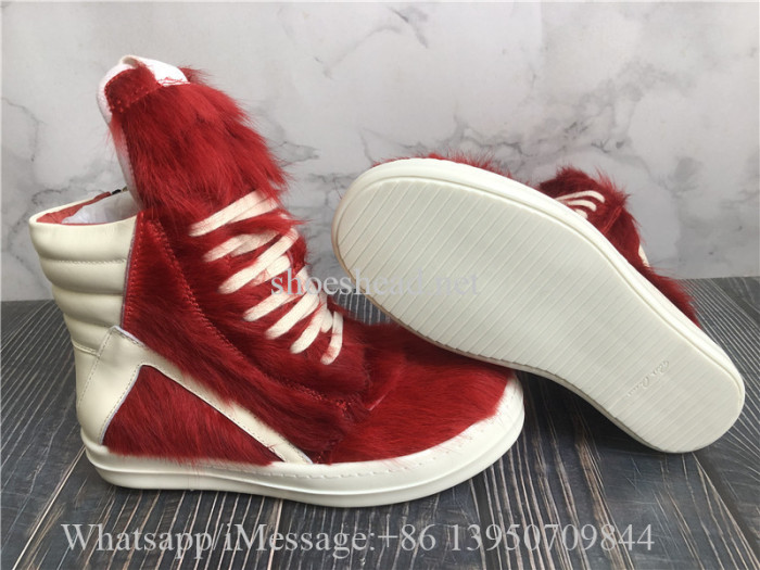 Rick Owens RO High Top Sneakers Red Fur