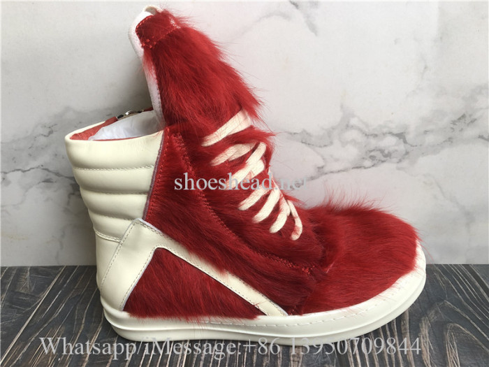 Rick Owens RO High Top Sneakers Red Fur