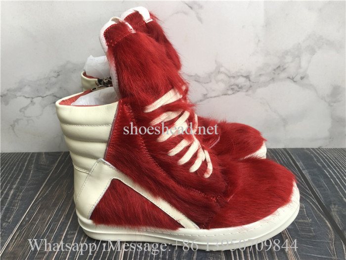 Rick Owens RO High Top Sneakers Red Fur