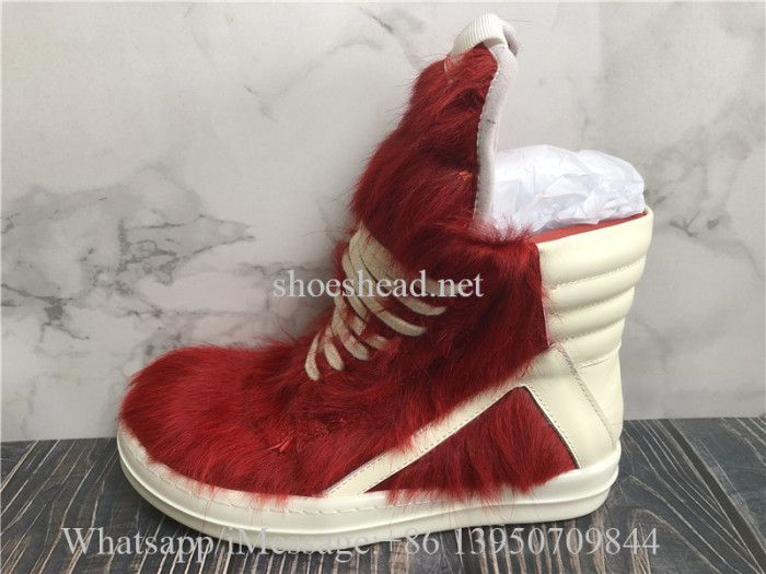 Rick Owens RO High Top Sneakers Red Fur