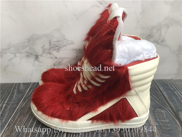 Rick Owens RO High Top Sneakers Red Fur