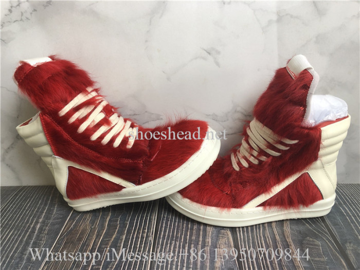 Rick Owens RO High Top Sneakers Red Fur