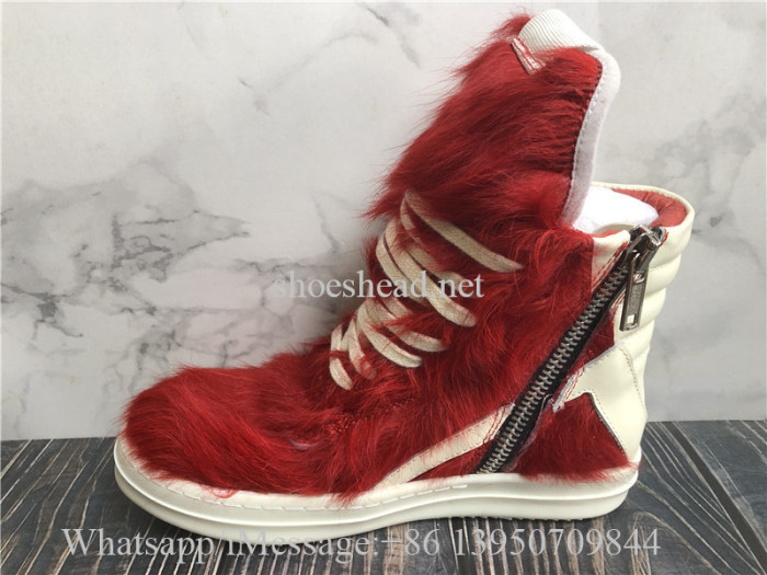 Rick Owens RO High Top Sneakers Red Fur