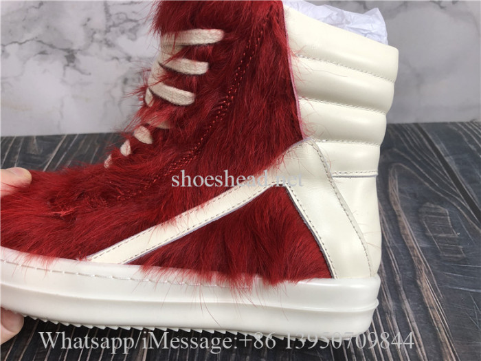 Rick Owens RO High Top Sneakers Red Fur