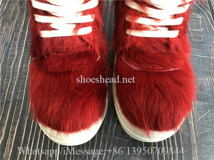 Rick Owens RO High Top Sneakers Red Fur
