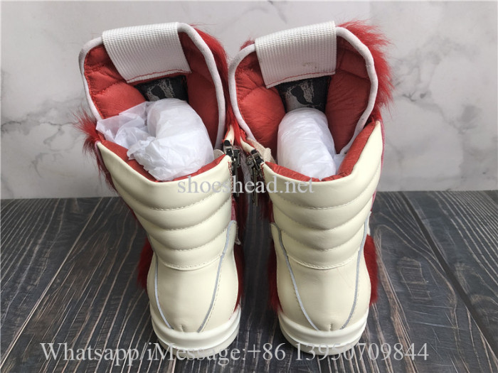 Rick Owens RO High Top Sneakers Red Fur
