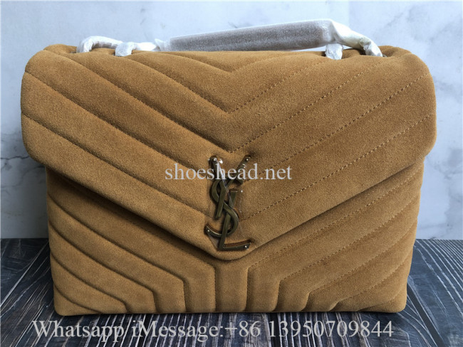 Original Saint Laurent Loulou Medium YSL Shoulder Bag in Quilted Suede Cinnamon