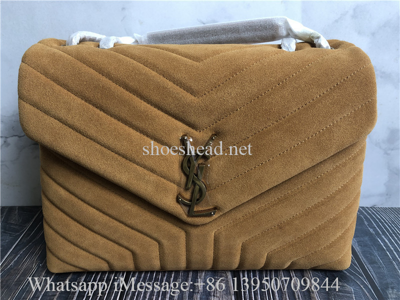 Original Saint Laurent Loulou Medium YSL Shoulder Bag in Quilted Suede Cinnamon
