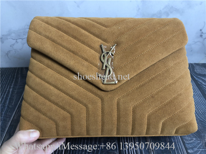 Original Saint Laurent Loulou Medium YSL Shoulder Bag in Quilted Suede Cinnamon